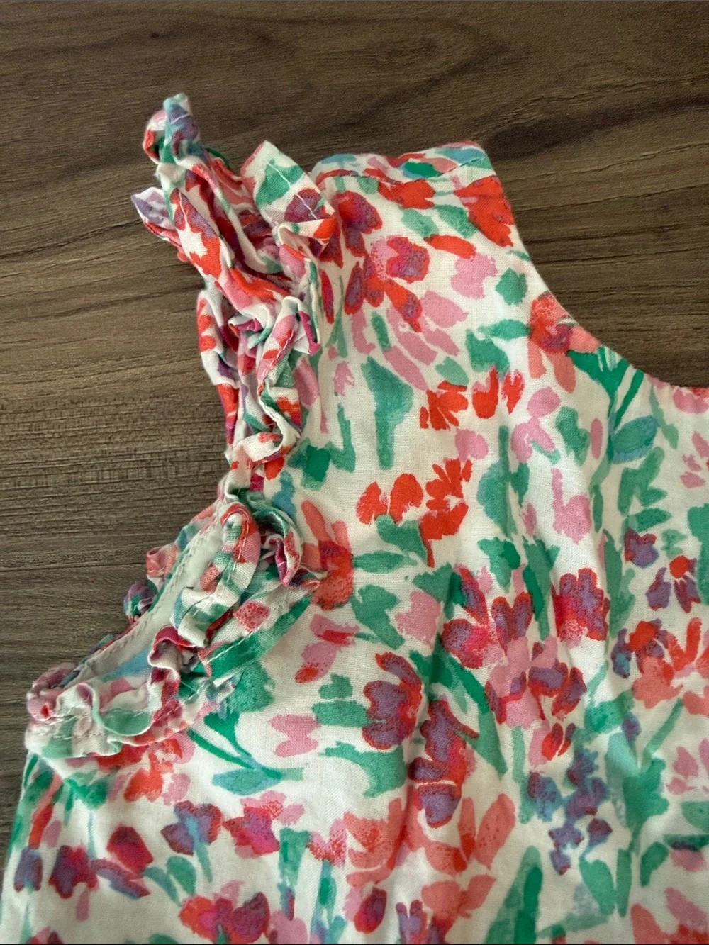 Crewcuts Floral Ruffle Sleeve Dress - Pink & Green Size 2